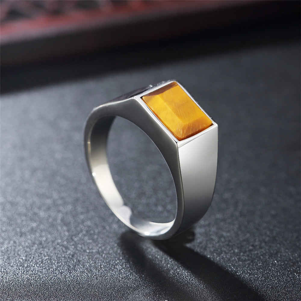 Personalized Tiger Eye Titanium Steel Ring Unisex Minimalist Fashion Jewelry By Planderful Protective Statement