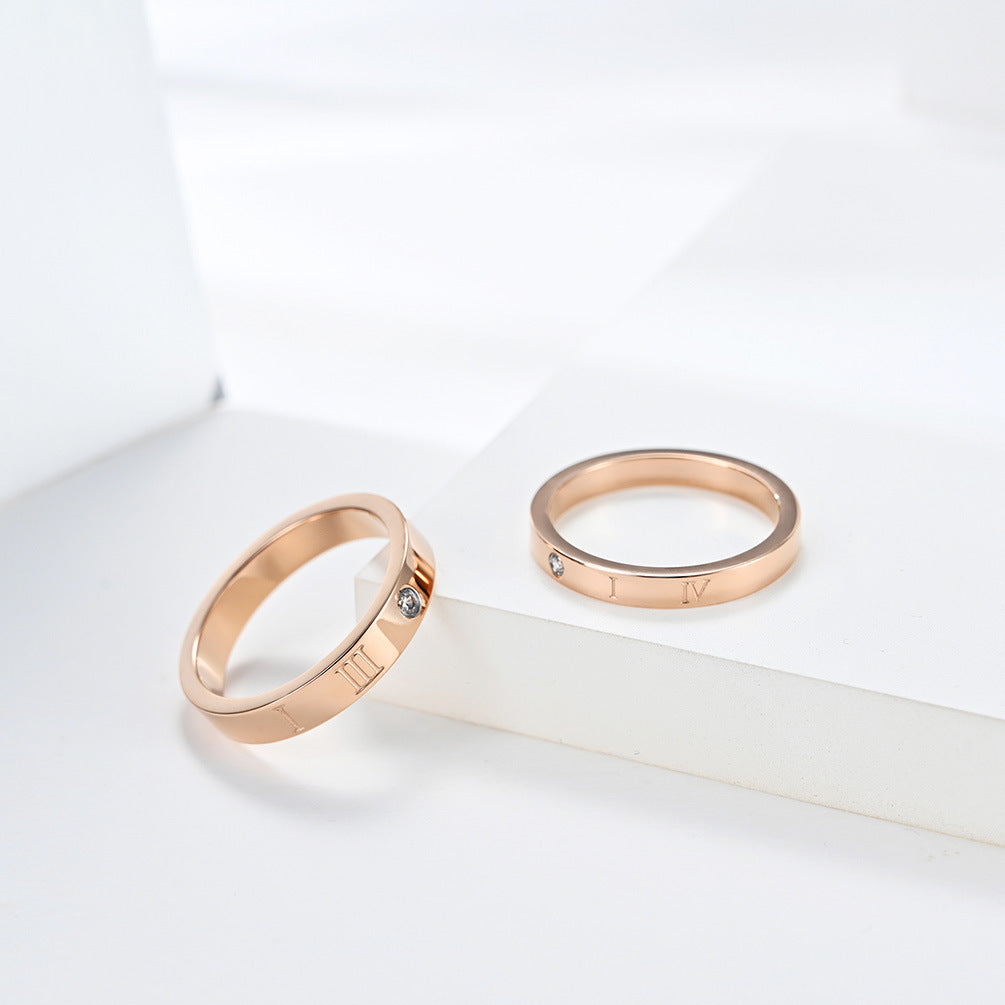 Roman Numeral 1314 Stainless Steel Couple Zircon Pair Ring