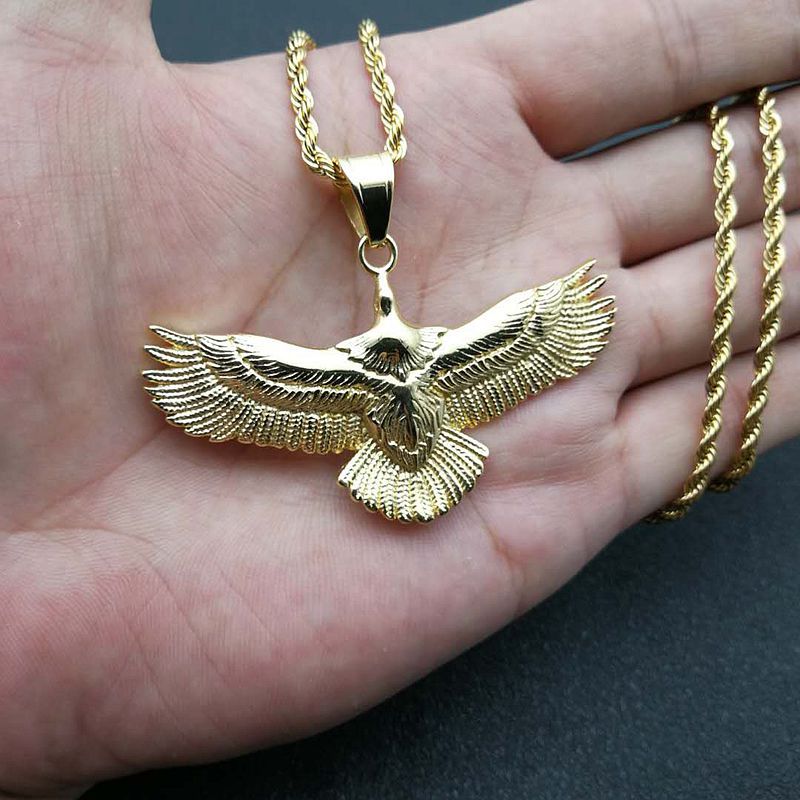 Planderful Eagle Pendant Necklace Titanium Steel Gold Plated Retro Punk Jewelry For Fashion Fans