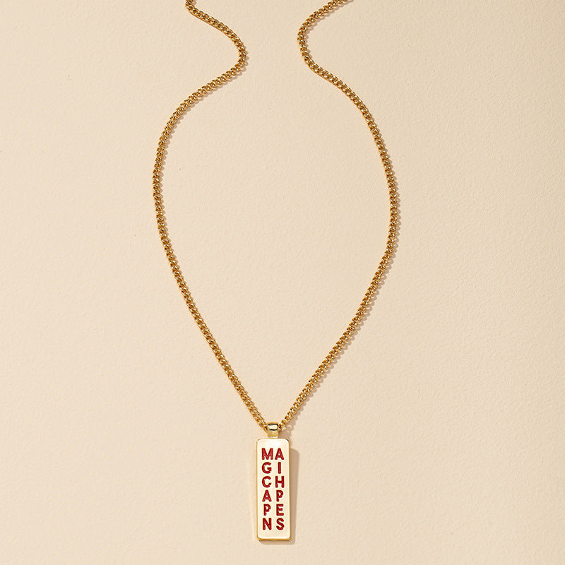 Enchanted Wordplay Rectangle Pendant Necklace