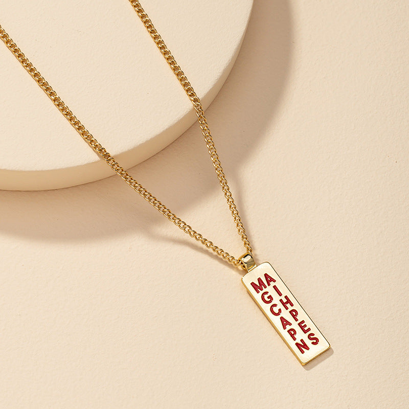 Enchanted Wordplay Rectangle Pendant Necklace