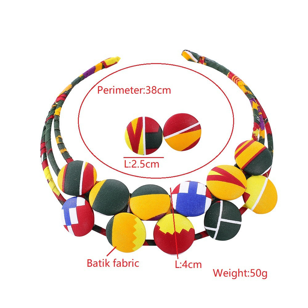 African Inspired Collar Necklace and Earrings Set with Floral Buckle Detail