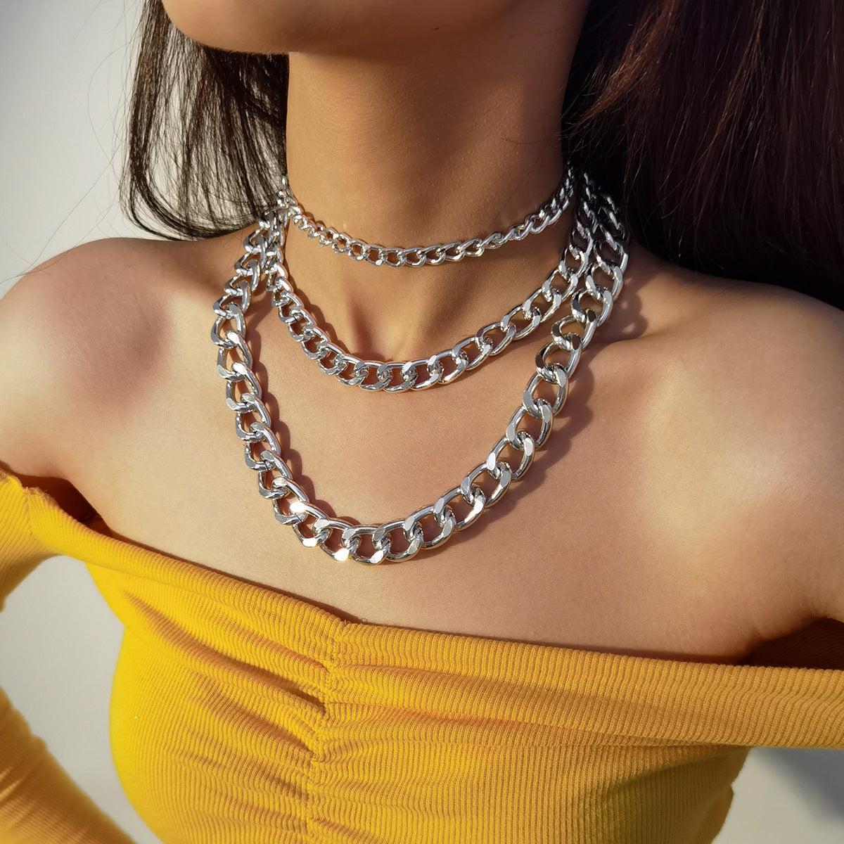 Punk Mixed-Chain Fringe Necklace Collection