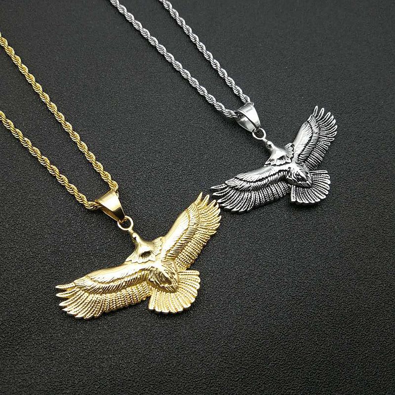 Planderful Eagle Pendant Necklace Titanium Steel Gold Plated Retro Punk Jewelry For Fashion Fans