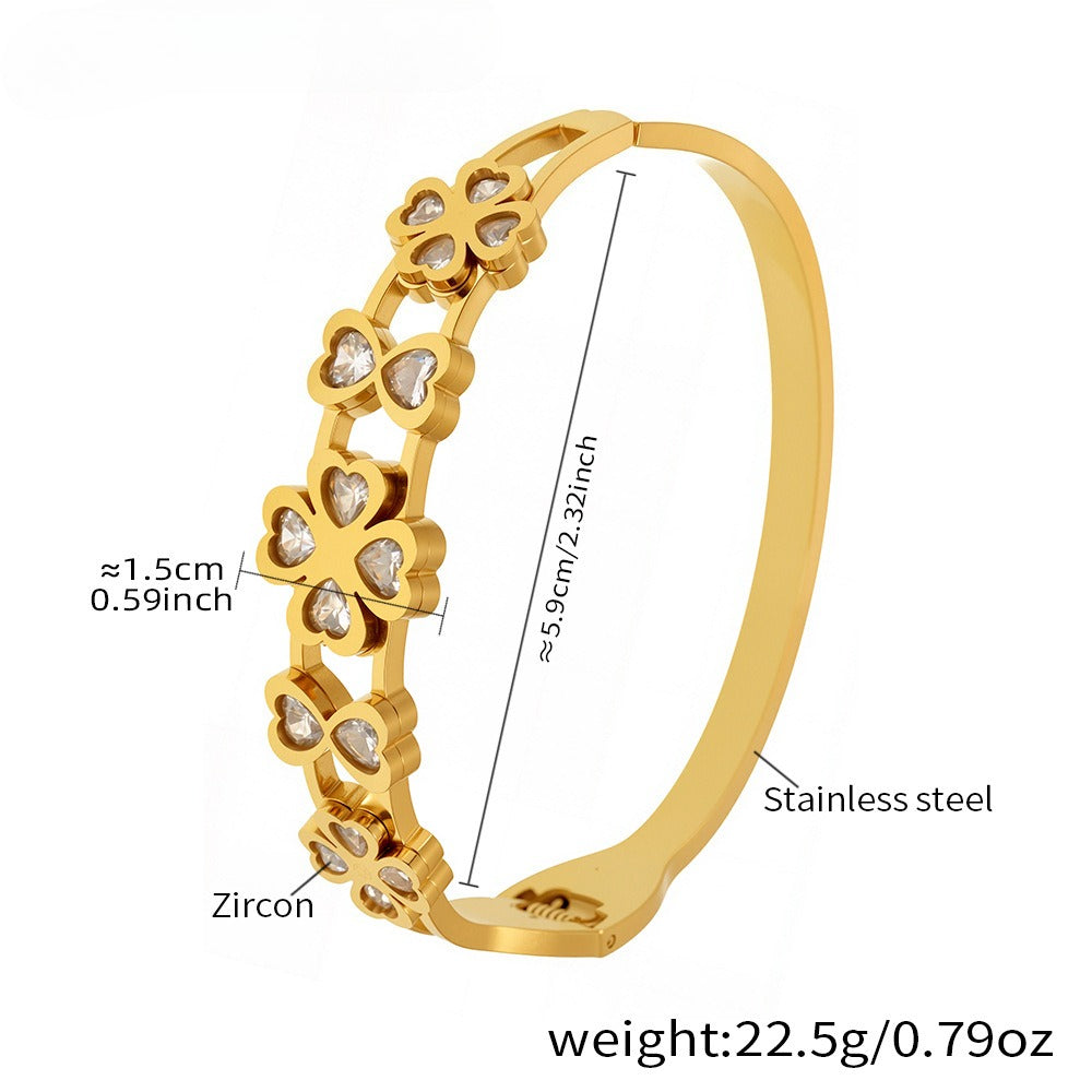 Planderful Zircon Love Four Leaf Flower Bracelet 18K Women