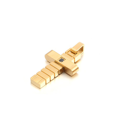 Simple and Stylish Stainless Steel Zircon Pendant with Mini Fashion Cross - Men's Golden Pendant