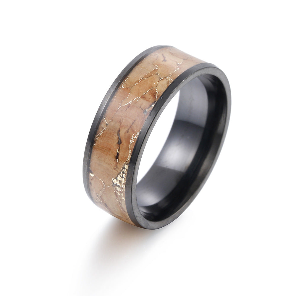 Golden Wood Grain Steel Ring for Men - Retro Style Jewelry Wholesale
