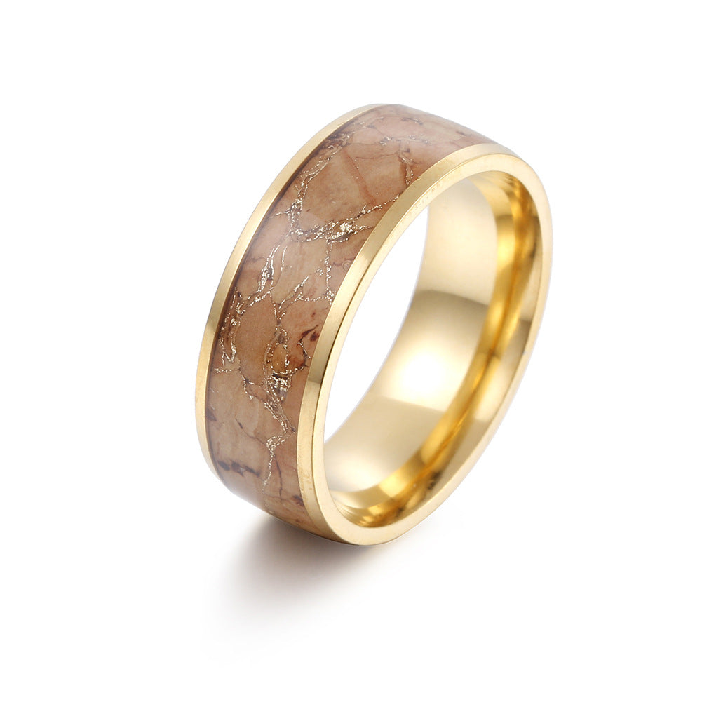 Golden Wood Grain Steel Ring for Men - Retro Style Jewelry Wholesale