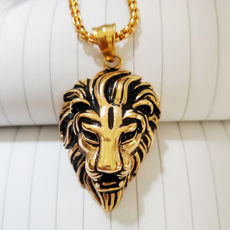 Titanium Steel Retro Lion Pendant Necklace for Men - Trendy Wholesale Jewelry