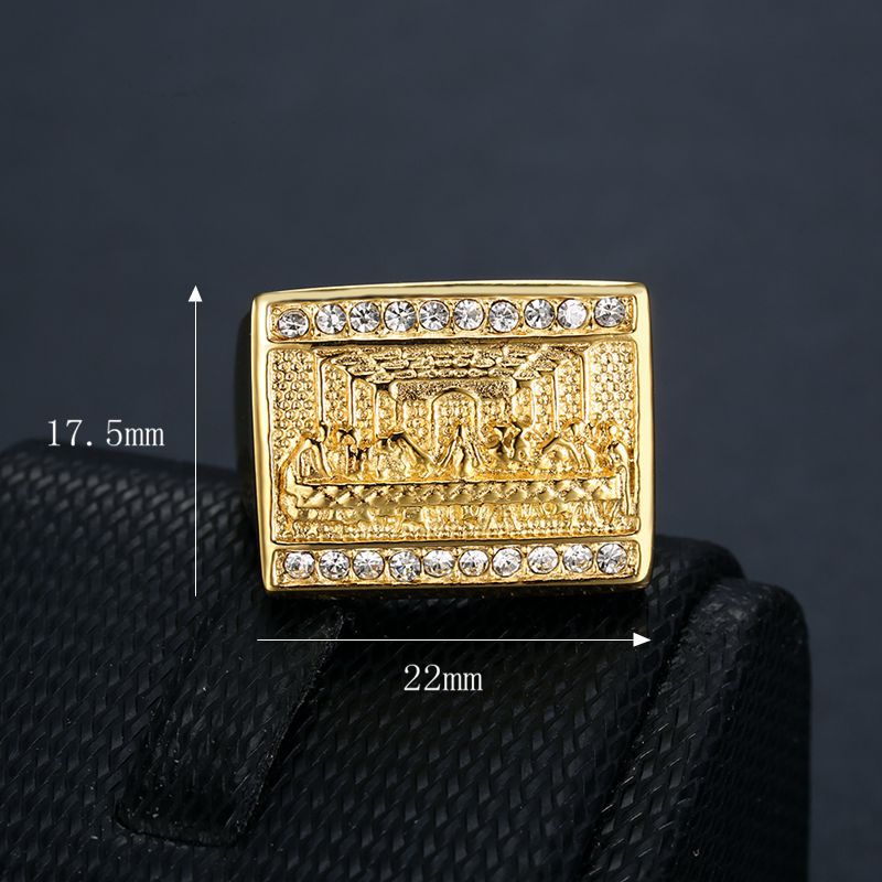 Planderful Titanium Steel Gold Plated Hip Hop Ring For Men With Judas Thirteen Apostles Painting