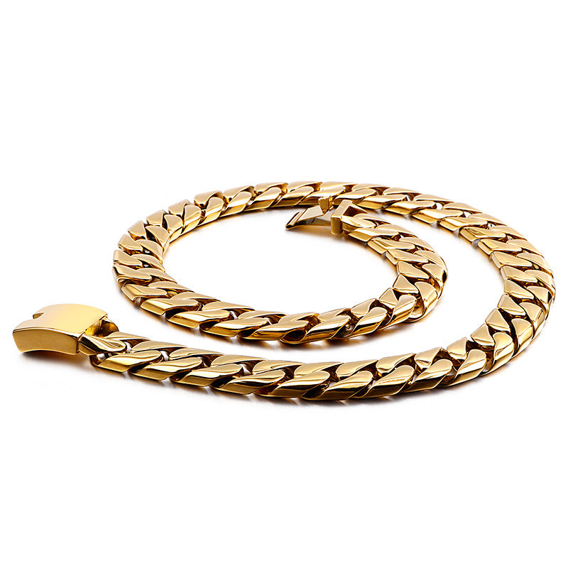 Stainless Steel Men's Cuban Chain Necklace, Titanium Steel Electroplated 18k Gold Thick Chain