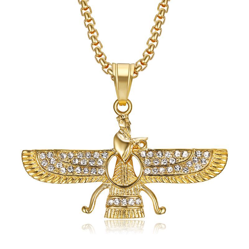 Planderful Everyday Genie Titanium Steel Gold Plated Zircon Persian Zoroastrian Hip Hop Pendant Necklace Hip Hop Fans