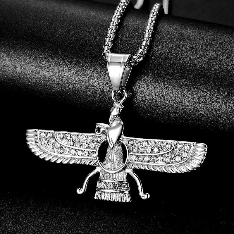 Planderful Everyday Genie Titanium Steel Gold Plated Zircon Persian Zoroastrian Hip Hop Pendant Necklace Hip Hop Fans