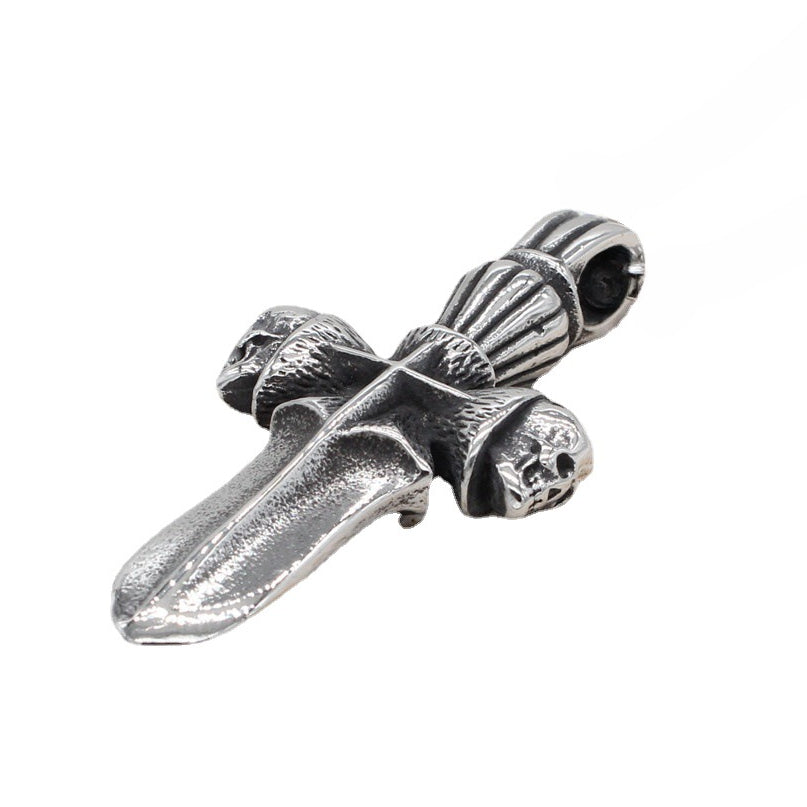 Crown Skull Cross Dagger Titanium Steel Pendant for Men