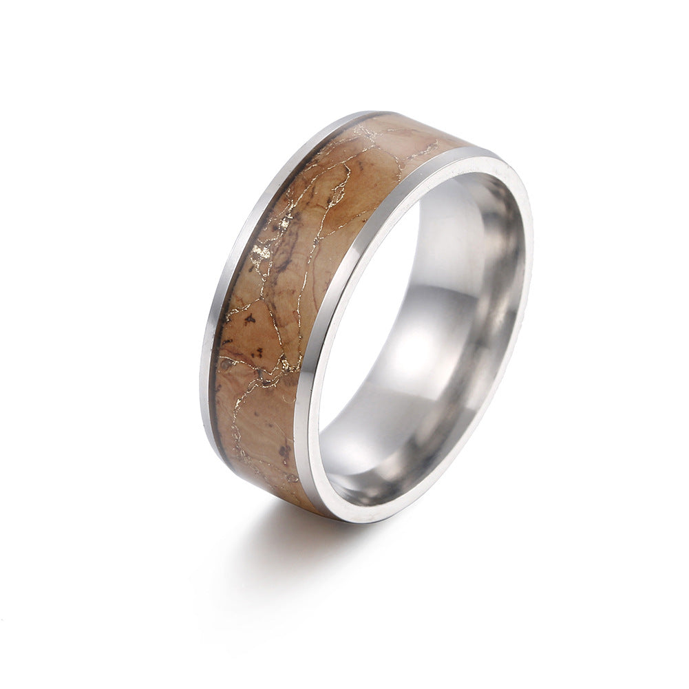 Golden Wood Grain Steel Ring for Men - Retro Style Jewelry Wholesale
