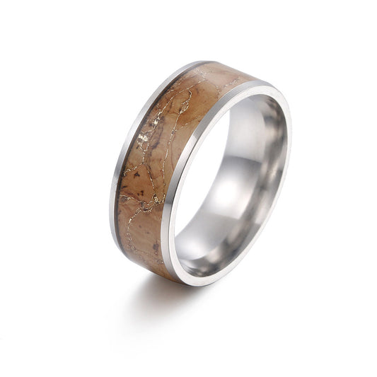 Golden Wood Grain Steel Ring for Men - Retro Style Jewelry Wholesale