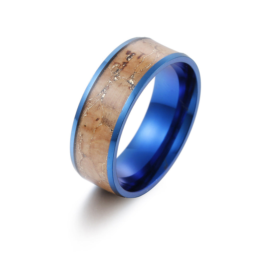Golden Wood Grain Steel Ring for Men - Retro Style Jewelry Wholesale