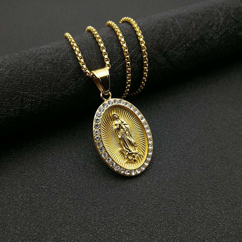 Planderful Everyday Genie Hip Hop Titanium Steel Necklace With Gold Plated Zircon Pendant For Men And Women
