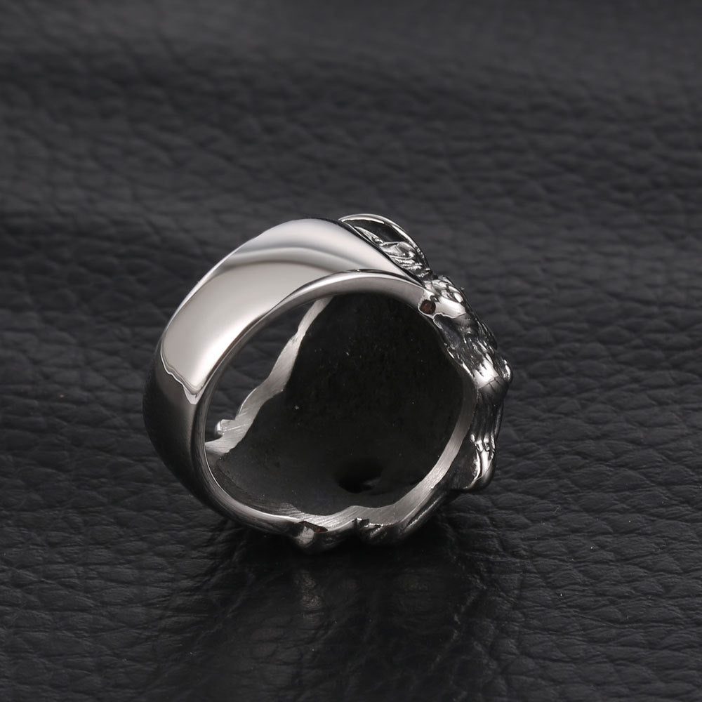 Trendy Titanium Steel Wide Ring with Retro Lucky Unicorn Design for Men