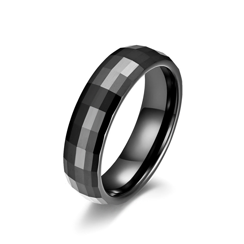 Zirconia Ceramic Beveled Rhombus Black Ring for Men