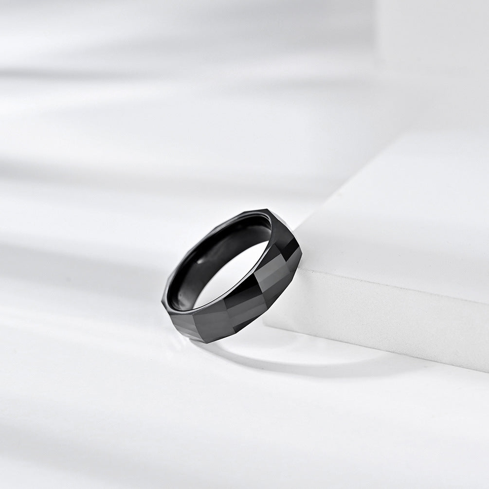 Zirconia Ceramic Beveled Rhombus Black Ring for Men