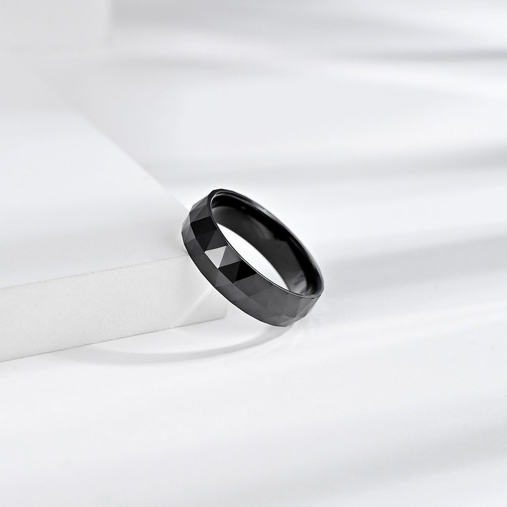 Zirconia Ceramic Beveled Rhombus Black Ring for Men