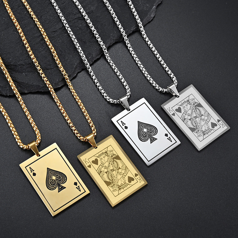 Planderful Playing Card Necklace Titanium Steel Pendant K Spade A Hearts Streetwear Edgy Hip Hop Style For Fashion Fans