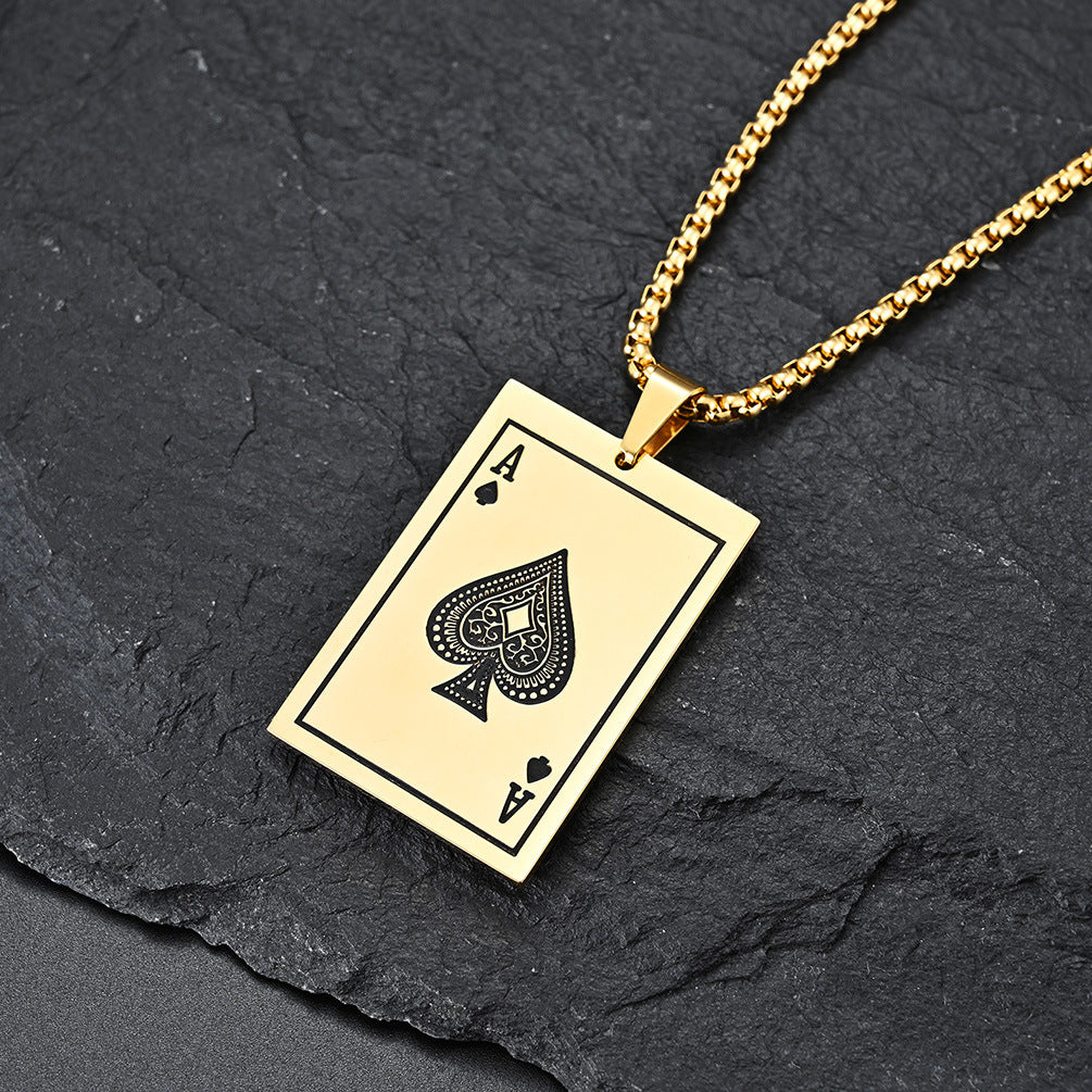 Cross-Border E-Commerce Spades A Hearts K Titanium Steel Pendant Necklace Plated with 18K Gold for Men
