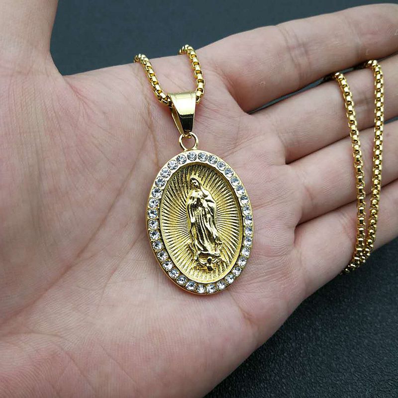 Planderful Everyday Genie Hip Hop Titanium Steel Necklace With Gold Plated Zircon Pendant For Men And Women