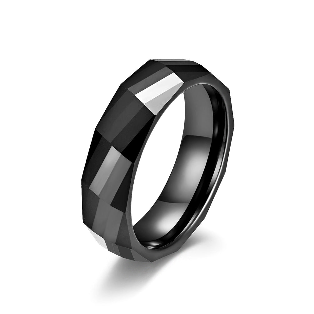 Zirconia Ceramic Beveled Rhombus Black Ring for Men