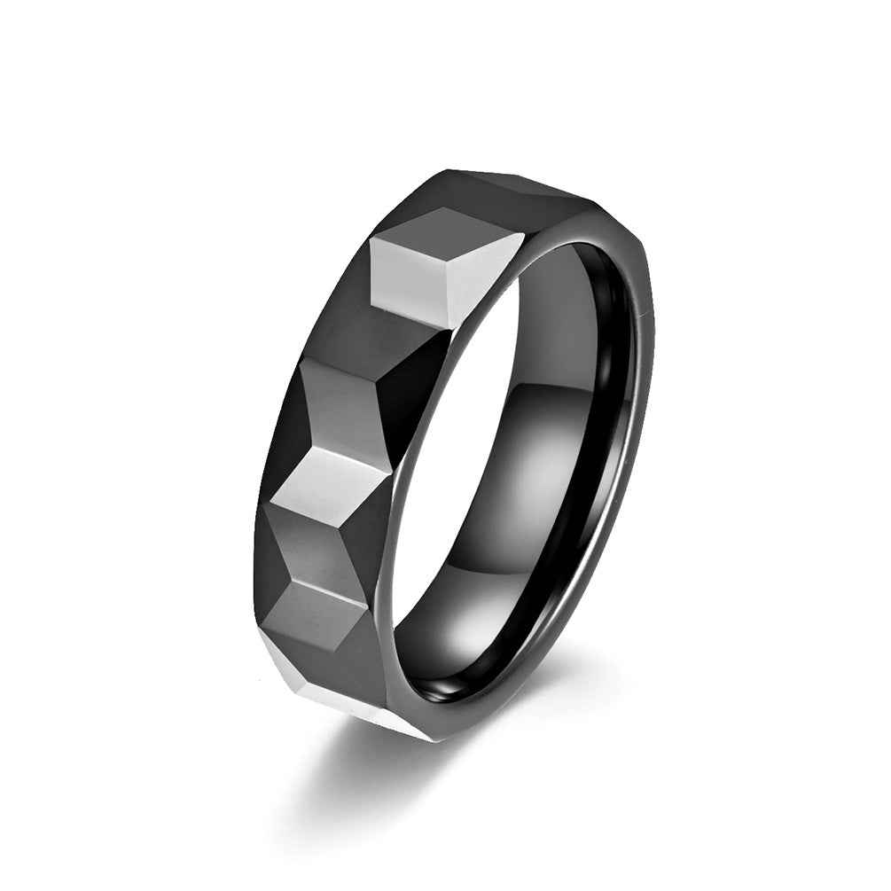 Zirconia Ceramic Beveled Rhombus Black Ring for Men