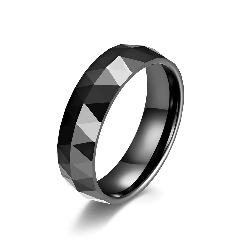 Zirconia Ceramic Beveled Rhombus Black Ring for Men