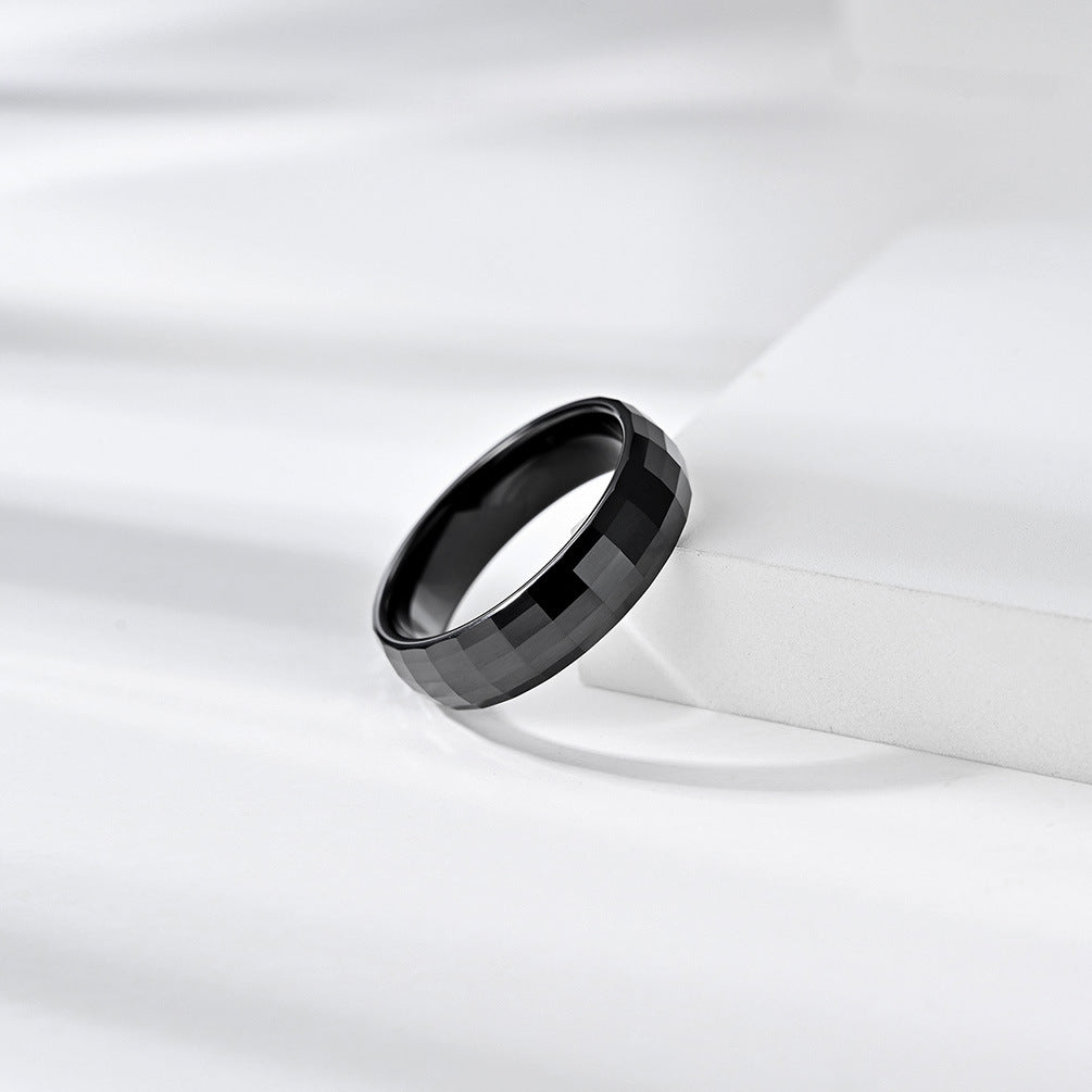 Zirconia Ceramic Beveled Rhombus Black Ring for Men
