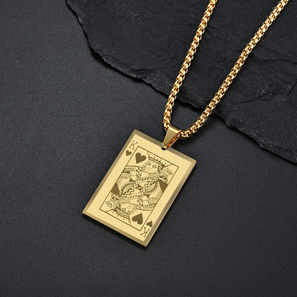 Planderful Playing Card Necklace Titanium Steel Pendant K Spade A Hearts Streetwear Edgy Hip Hop Style For Fashion Fans