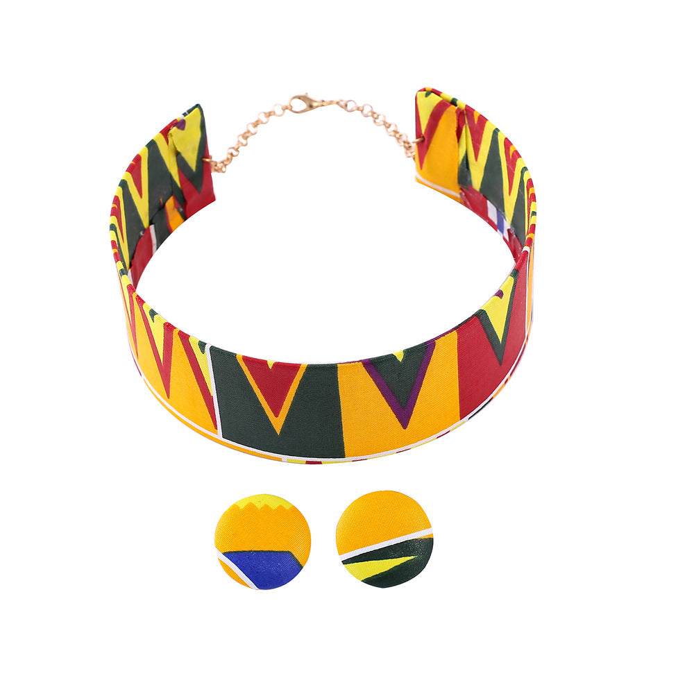 Exaggerated Women's Necklace with African-inspired Ankara Cloth Choker
