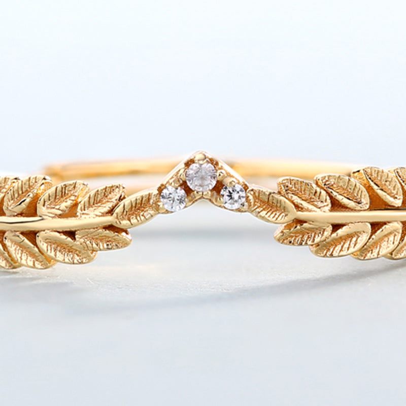 Olive Leaf Three Zircon Opening Sterling Silver Ring