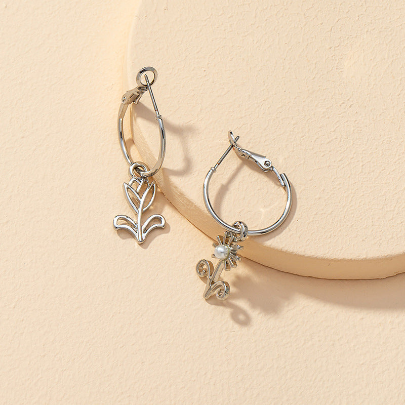 Vienna Verve Collection: Stylish Asymmetrical Metal Flower Stud Earrings