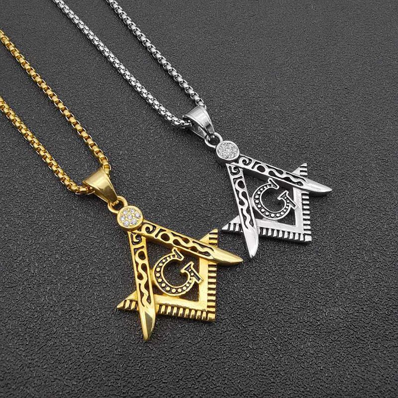 Planderful Everyday Genie Freemason Pendant Necklace Titanium Steel Gold Plated Zircon For Hip Hop Jewelry Enthusiasts
