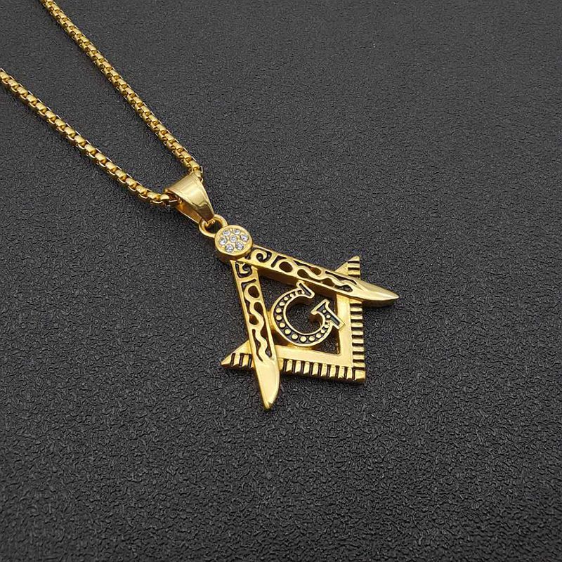 Planderful Everyday Genie Freemason Pendant Necklace Titanium Steel Gold Plated Zircon For Hip Hop Jewelry Enthusiasts
