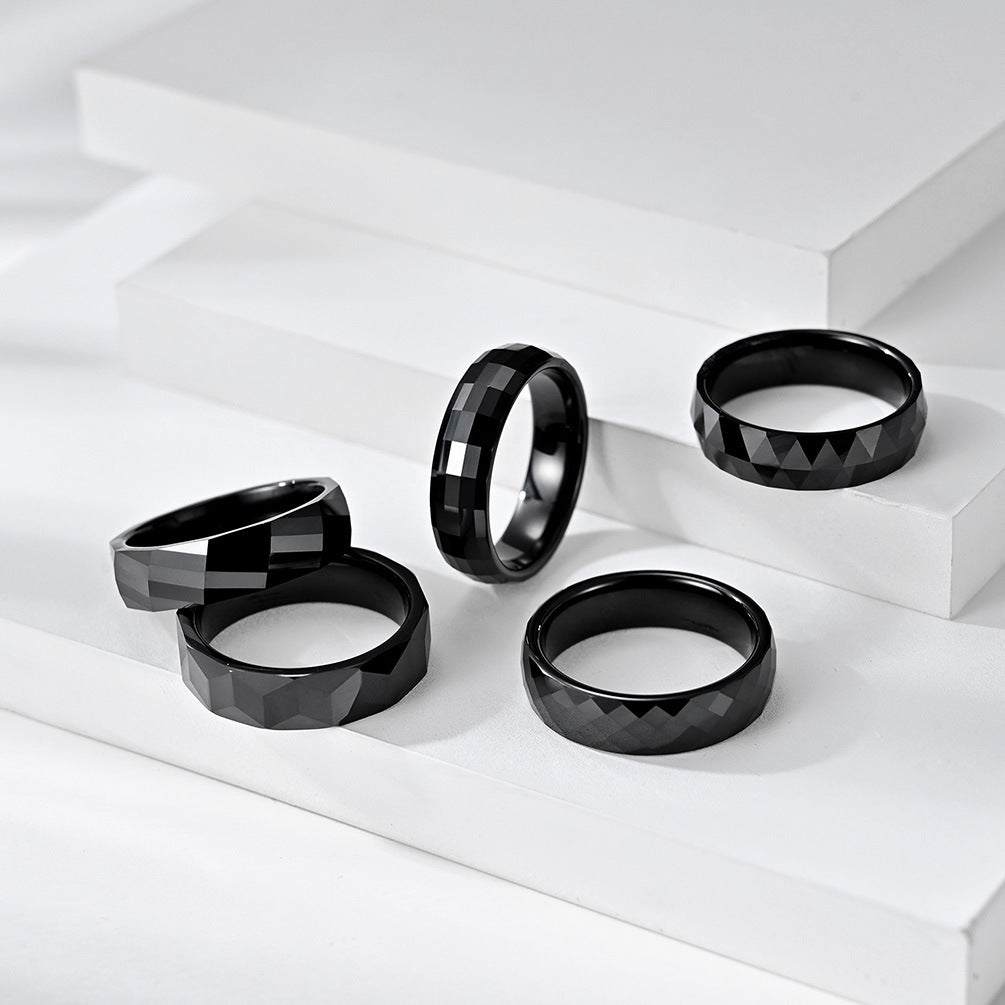 Zirconia Ceramic Beveled Rhombus Black Ring for Men