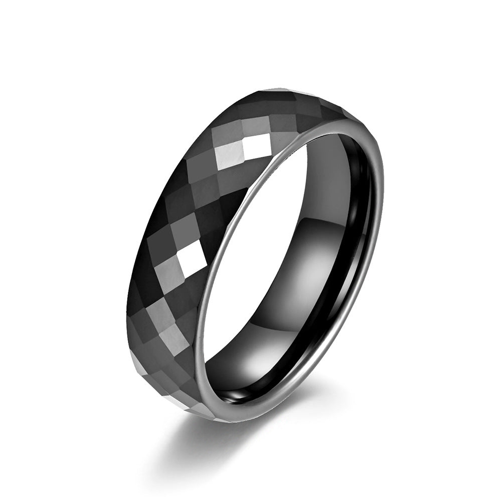 Zirconia Ceramic Beveled Rhombus Black Ring for Men