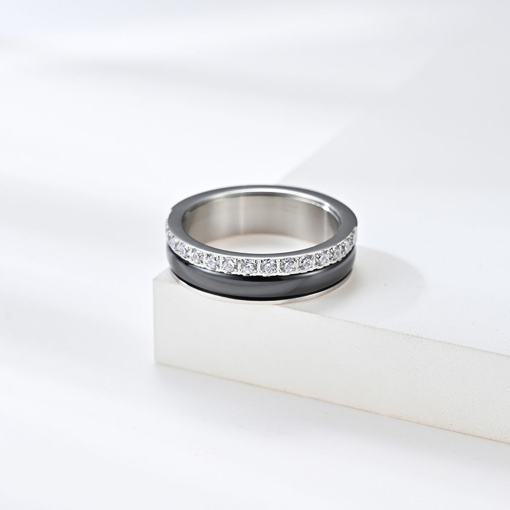 New Simple Black And White Series Titanium Steel Ring for All