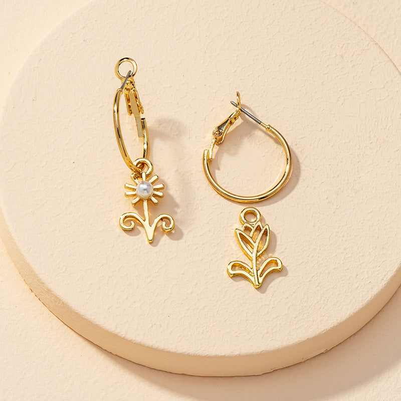 Vienna Verve Collection: Stylish Asymmetrical Metal Flower Stud Earrings