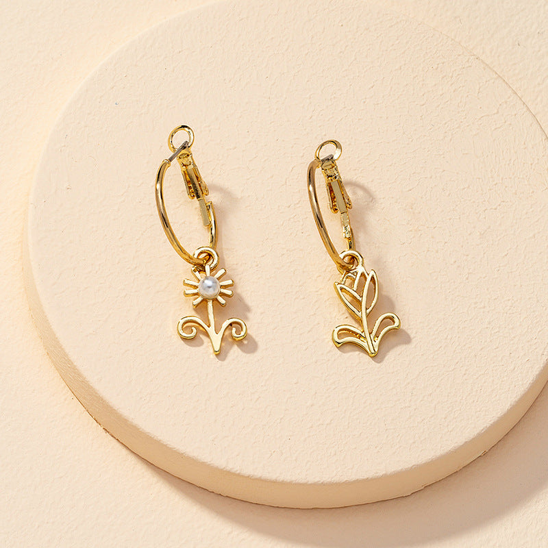 Vienna Verve Collection: Stylish Asymmetrical Metal Flower Stud Earrings