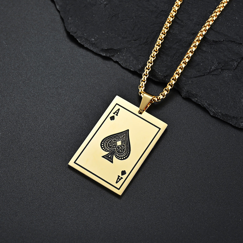 Cross-Border E-Commerce Spades A Hearts K Titanium Steel Pendant Necklace Plated with 18K Gold for Men