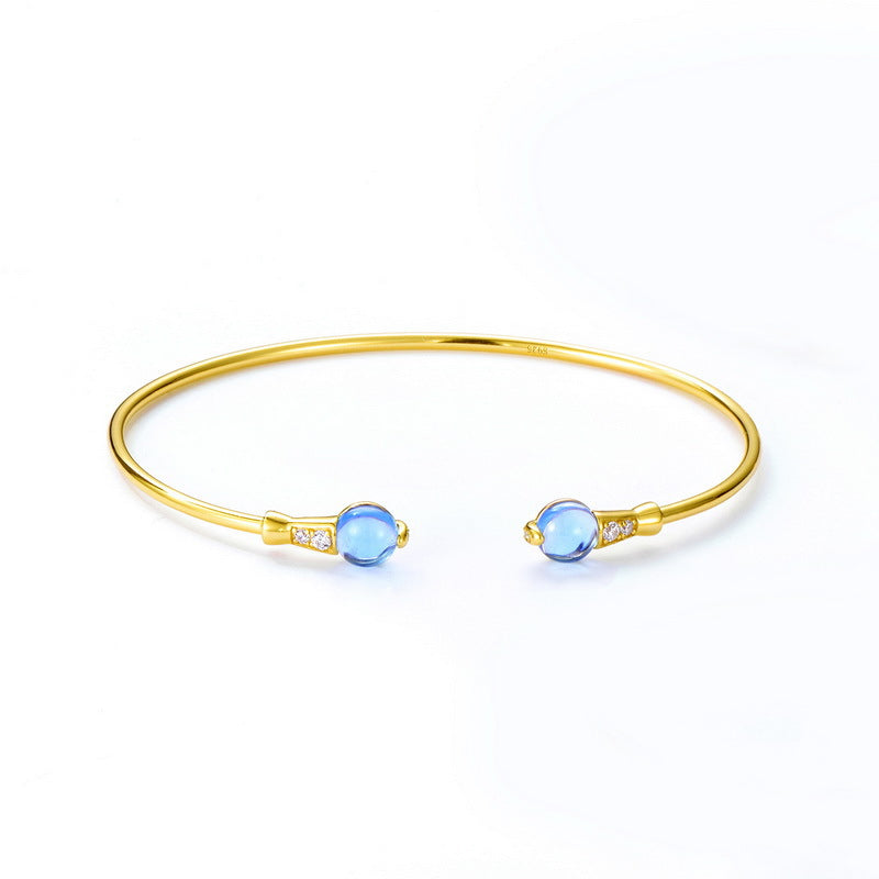 Colourful Round Crystal Zircon Golden Opening Sterling Silver Bracelet
