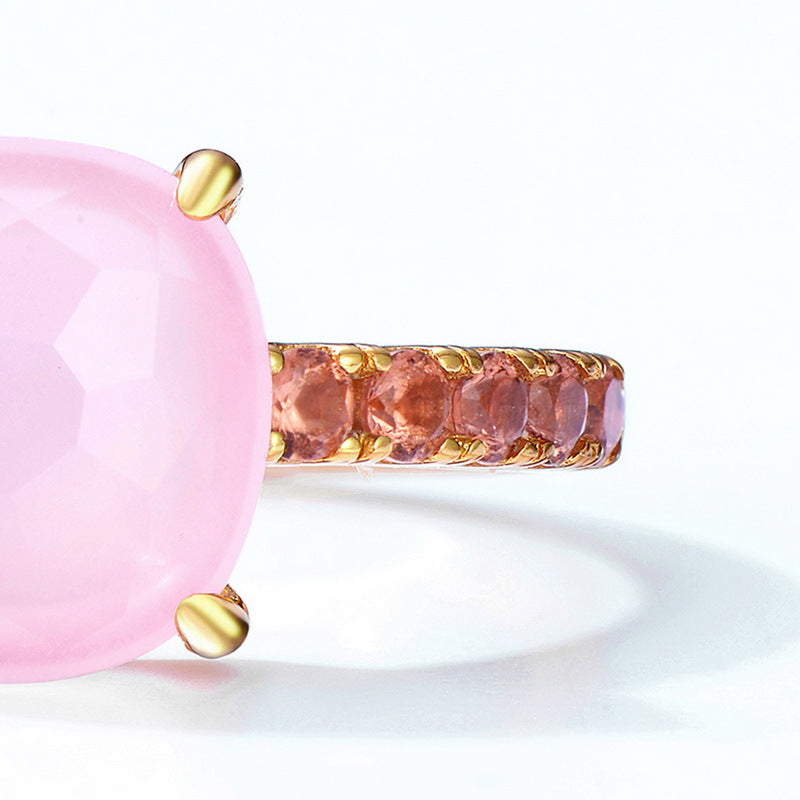 Geometric Round Cut Pink Crystal Silver Ring