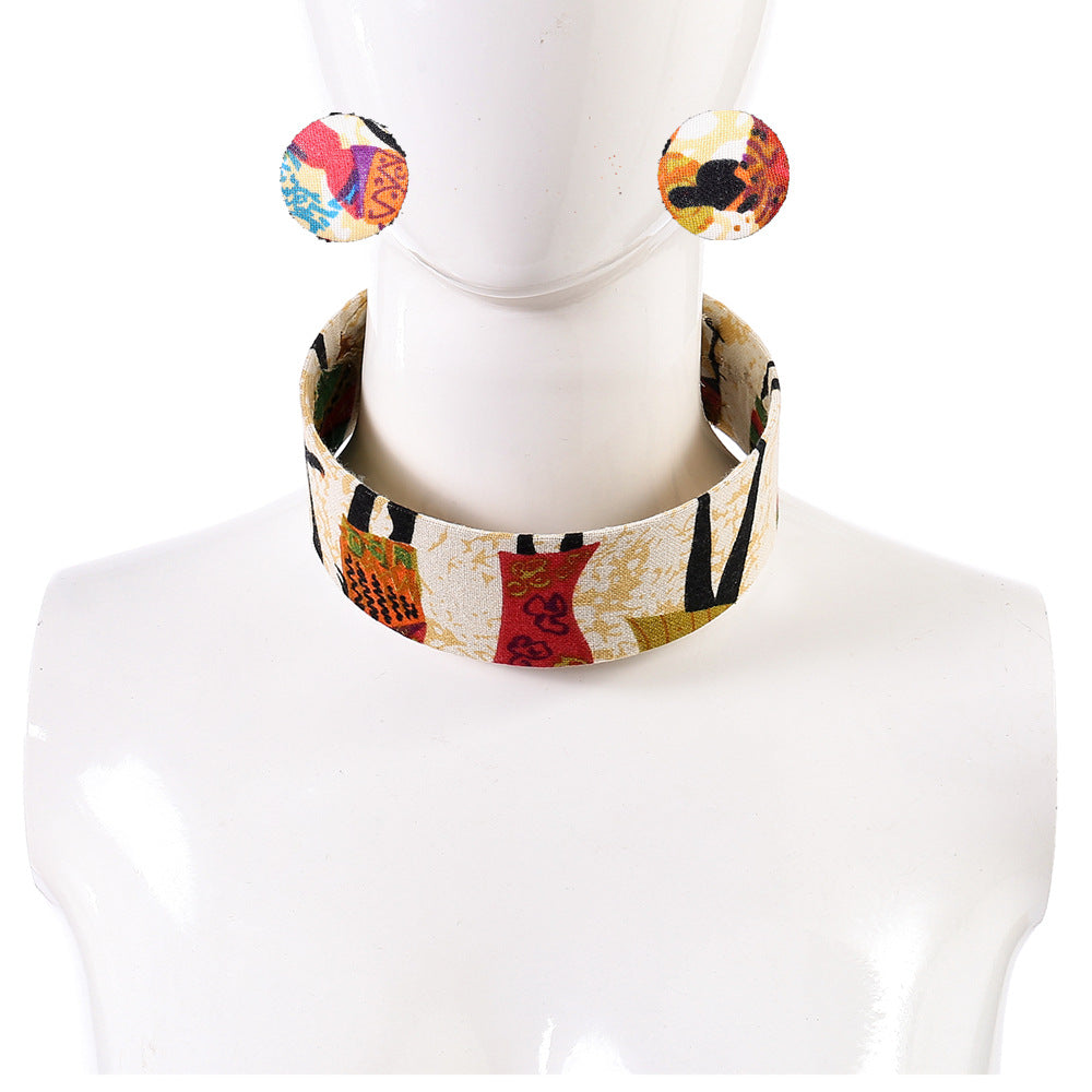 Exaggerated Women's Necklace with African-inspired Ankara Cloth Choker