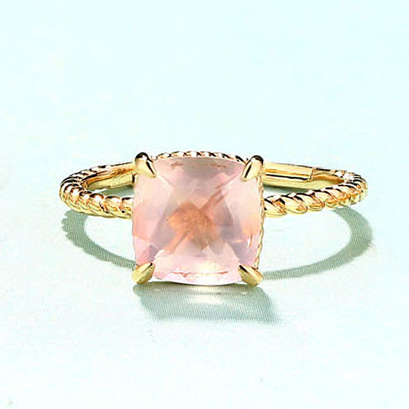 Princess Cut Pink Crystal Opening Silver Ring