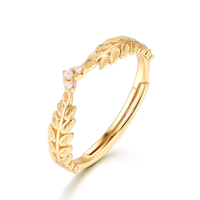 Olive Leaf Three Zircon Opening Sterling Silver Ring
